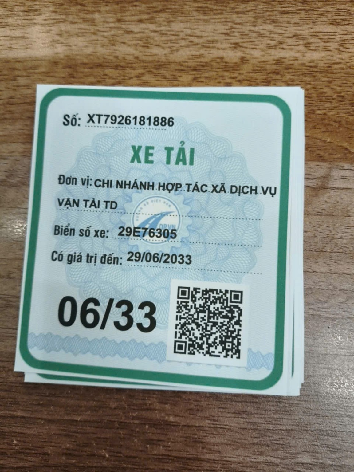 Ảnh thực tế phù hiệu xe tải